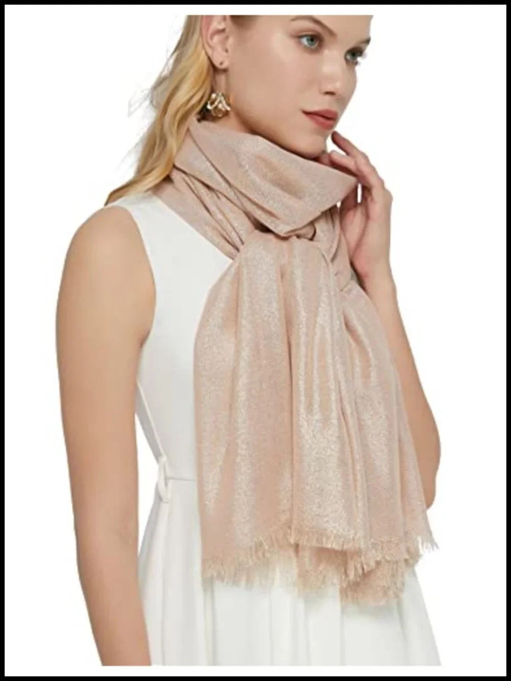 Women's Metallic Evening Shawl Extra Large Dressy Wrap Fringed Stole Viscose